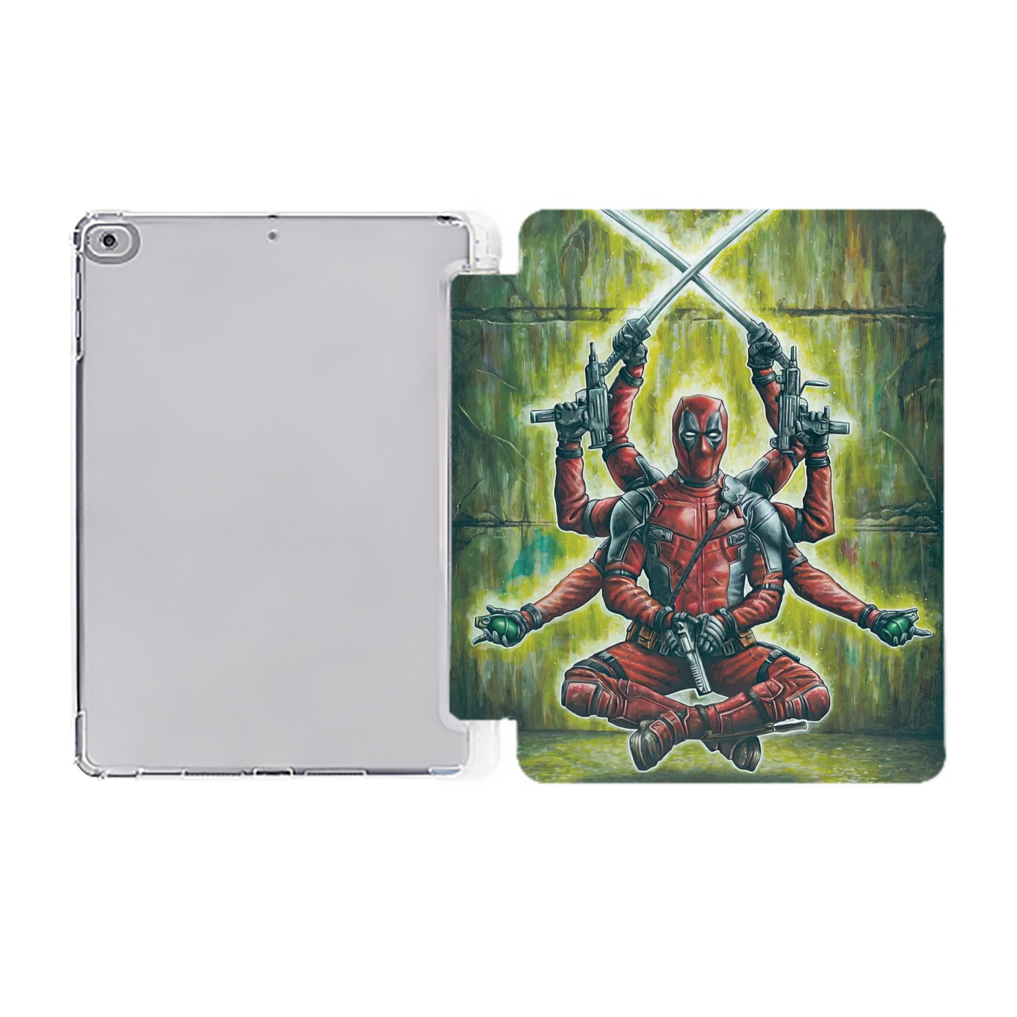 （画像用） Deadpool デッドプール IPad ケース ペン収納付き 三つ折りスタンド PUレザー×シリコン 対応機種9.5/10.5/10.9インチ
